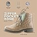 DailyShoes Women's Ankle Boots Combat Boot Low Heel Lace Up Zip Pocket Exclusive Credit Card Bootie Susan-01 Beige Pu 6