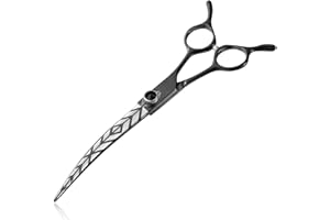 DRGSKL 7" Curved Dog Grooming Scissors Black, Japanese Stainless Steel 440C Pet Fur Scissors for Medium and Big Pets Sharp and Sturdy Grooming Shears for Novice and Professional Groomers