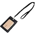 Boshiho Vertical Style Leather ID Card Badge Holder with Heavy Duty Lanyard (Black 2)