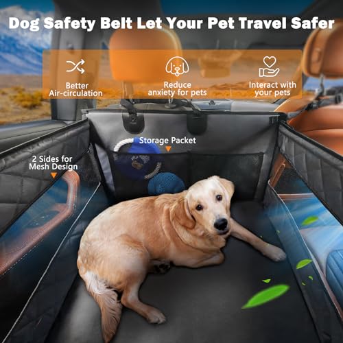 MIXJOY Dog Car Seat for Large/Medium Dogs, Waterproof Car Back Seat with Hard Bottom for Large Sized Dog, Scratch Proof Back Seat Extender with Storage Pocket for Travel
