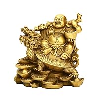 PopTop Brass H4.5" Ruyi Laughing Buddha and Turtle-Wealth, Good Fortune, Health Buddha Statue for Home Office Decor