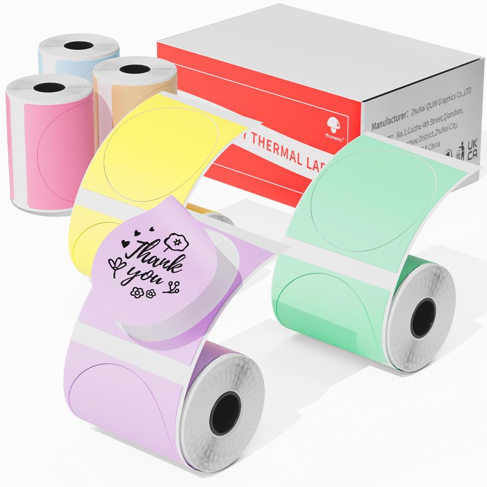 Phomemo M110 M108 M100 M120 M200 M220 M221 Label Maker Round Circle Label - Thermal Printer Labels for Price, Name, Address, Logo, Barcode, 50mm*50mm, 6 Rolls