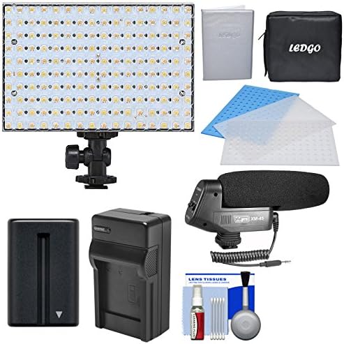 LEDGO 160 LED Bi-Color On-Camera Video Light with 2 Diffusers &amp; Blue Filter + Case + Microphone + Battery + Charger + Kit
