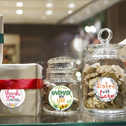 1.5” Thank You Seal Sticker, 3 Different Design,600 Labels for Bakeries, Handmade Goods, Made with Love Stickers for Envelope, Birthday, Wedding, Bridal Shower, Bubble Mailer. Handmade Stickers