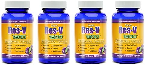 Resveratrol Super Res-V 1200 mg Contains Green Tea Acai Grape Seed Extract and Other Antioxidant for Anti-Aging and Cardiovascular Health (4 Bottles)