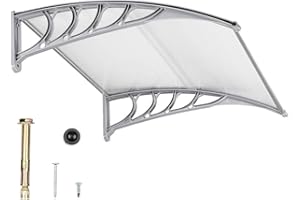 CU ALIGHTUP Outvita Window Awning Door Canopy 40"x35.4", Polycarbonate Cover Front Door Outdoor Patio Awning Canopy UV Rain Snow Sunlight Protection Hollow Sheet, Clear Board & Grey Bracket
