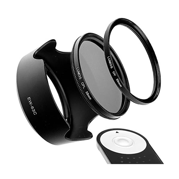 LUMOS Fernauslöser RC-6 Gegenlichtblende EW-63C 58mm Polfilter UV Filter Set - Zubehör passt zu Canon Objektiv EF-S 18…