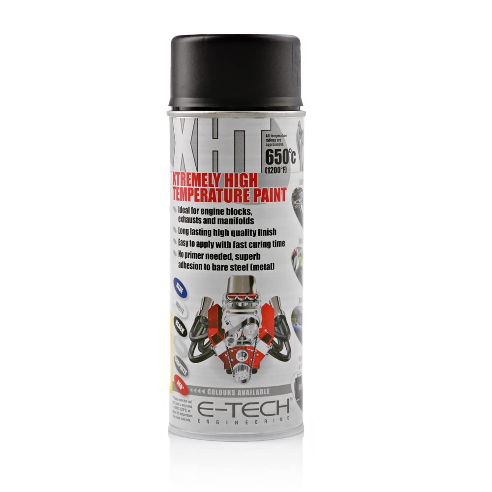 E-TECH XHT001 XHT Black Extremely High Temperature Spray Paint - Heat Rated 650'C - 400ml Can Size