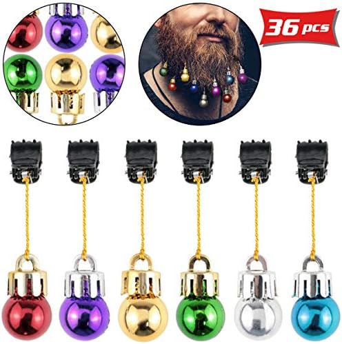 Etmact 36 Pcs Colorful Christmas Jingle Bells Santa Claus Beard Clip, Beard Ornaments Facial Hair Baubles Decorations for Men(Medium)