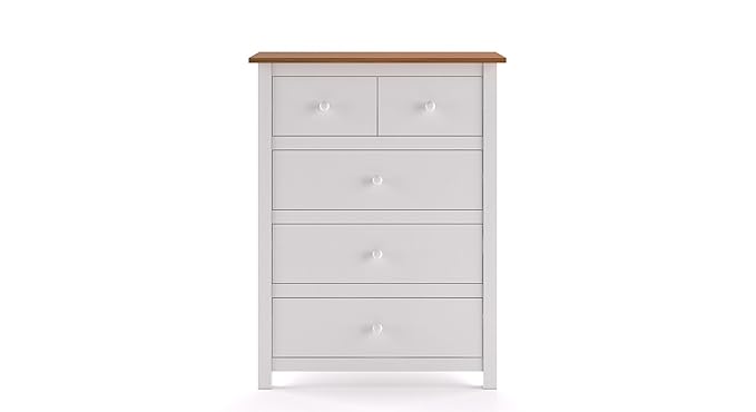 Urban Ladder Evelyn Rubber Wood Chest of Drawers (Matte Finish, White, 5 Drawers)