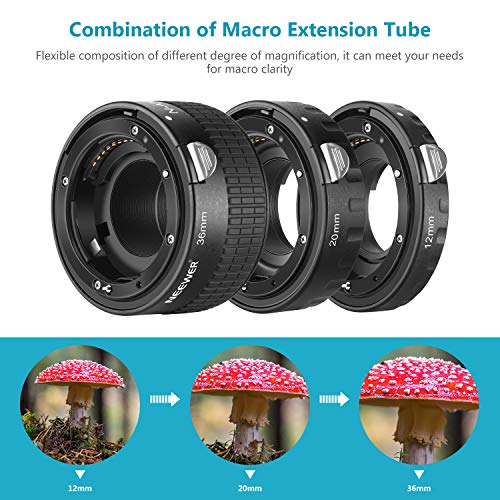 Neewer Ensemble de tubes d’extension 12 mm, 20 mm, 36 mm pour Nikon appareils photo réflex numériques AF mise au point automatique ABS D7200, D7100, D7000, D5300, D5200, D5100, D5000, D3300, D3200, D3000, D40, D40x, D100, D200, D300, D3, D3S, D700, D90