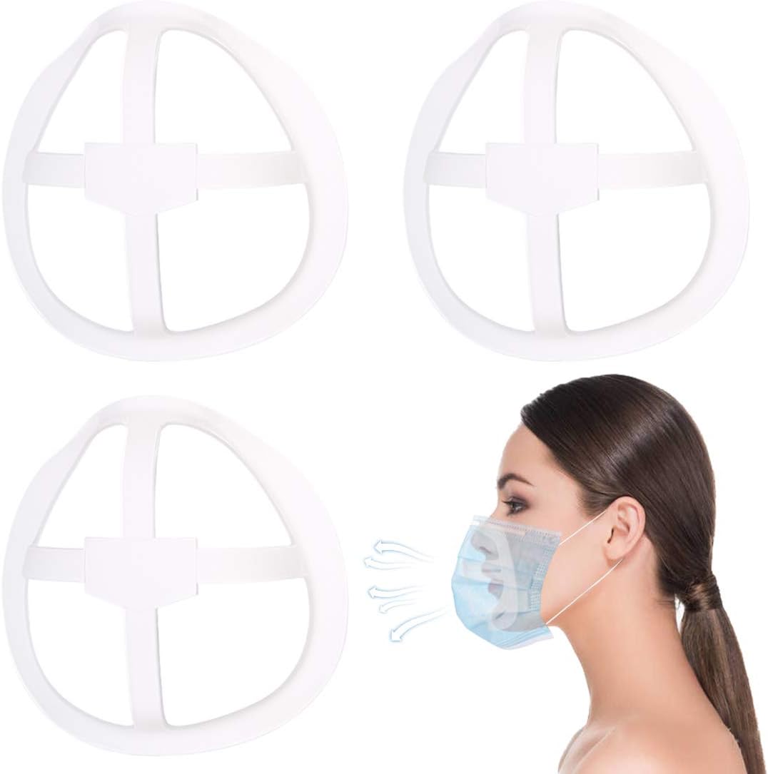 3PCS Cool Lipstick Protection Bracket Face Inner Support Nose Pads Easy to Breathing Protecting Your Perfect Makeup Frame Washable and Reusable (3, White) - - 