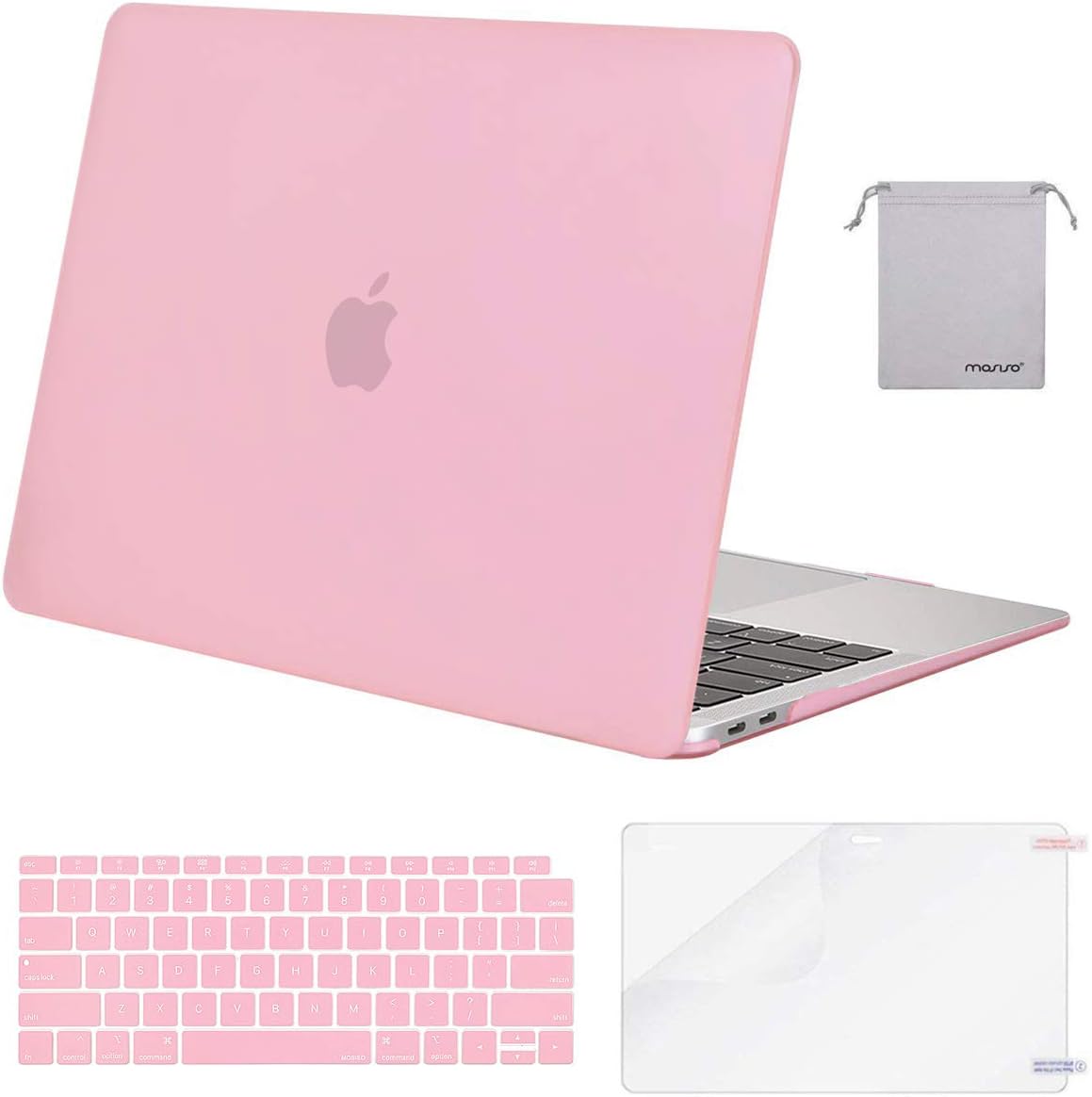 MOSISO MacBook Air 13 inch Case 2020 2019 2018 Release A2179 A1932 with Retina Display, Plastic Hard Shell&Keyboard Cover&Screen Protector&Storage Bag Compatible with MacBook Air 13, Pink