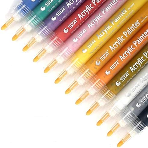 Bajotien Acrylic Paint Marker pens - Fine Tip Permanent Paints for Glass Painting,Ceramic,Rock,Metal,Wood,Fabric,Canvas (12 Colors)