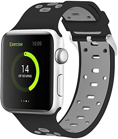 Silicone Apple Watch Band 42mm Sport Fan Wristband Soft Breathable Wrist Bracelet for Apple Watch Series 3 Series 2 Series 1 Sport Edition Replacement Strap (42mm Black/Gray)