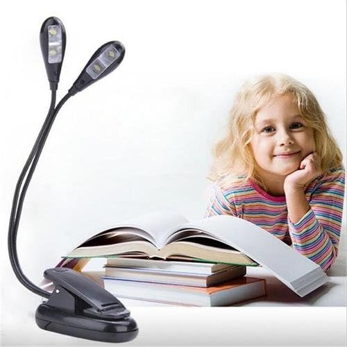 DeeFec 2 Flexible Gooseneck Arms 4 LEDs Clip-on Light Book Reading Lamp/Music Stand Light/USB and Battery Operated/Clip Portable Lights for Piano, Travel, E-Reader & Bed Headboard Black