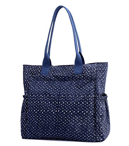 Nylon Water Resistant Multi Pockets Large Lightweight Tote Bag Shoulder Bag for Gym Hiking Picnic Travel Beach Waterproof Tote Bags (Babysbreath HB)