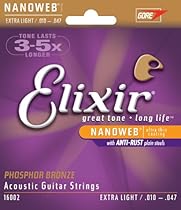 Elixir Strings Phosphor Bronze Acoustic Guitar Strings w NANOWEB Coating, Extra Light (.010-.047)
