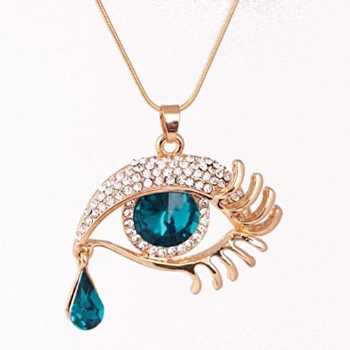 Kimloog Necklace Women Necklace, Rhinestone Magic Eye Crystal Tear Drop Eyelashes Pendant Long Sweater Chain (A1)