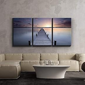 Calm Lake Scene at Sunset - Canvas Art Wall Art - 16"x24"x3 Panels