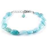 InfinityGemsArt Larimar Bracelet for Women, Dainty Stone Jewelry Tumble, 925 Sterling Silver Adjustable 8 inch Chain, Chakra Healing Crystal for Spiritual Energy Beauty, Christmas Gifts For Her