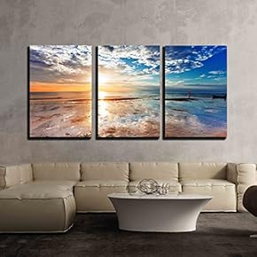 Tropical Beach at Sunset - Canvas Art Wall Art - 16"x24"x3 Panels