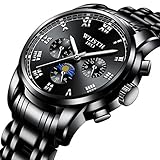 Watches, Men's quartz Analog Chronograph Black Wrist Watch Stainless Steel Band