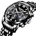 Watches, Men's quartz Analog Chronograph Black Wrist Watch Stainless Steel Band