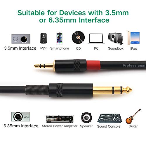 NANYI-35mm-18-Inch-TRS-Male-to-635mm-14-Inch-TRS-Male-Audio-Cable-Interconnect-Cable-with-Zinc-Alloy-Housing-for-Mobile-Phone-iPod-Laptop-Guitar-and-Amplifiers-15Feet