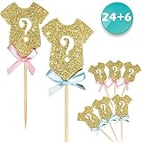 ALISSAR 30-Pack Glitter Gender Reveal Cupcake Toppers, Gender Reveal Baby Shower Party Cake Food Decoration Supplies
