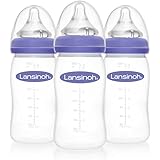 Lansinoh mOmma Breastmilk Feeding Bottle with NaturalWave Nipple, Pack of 3 Bottles, 8 Ounce Each, Medium Flow Nipples, Soft Silicone Nipple, Collapse Resistant, Anti-Colic, BPS and BPA Free