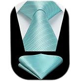 HISDERN Mens Ties Solid Color Tie and Pocket Square Set Classic Woven Formal Neckties & Handkerchief Wedding Party