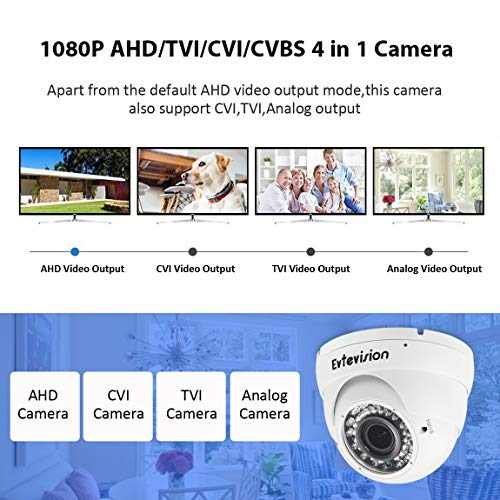 Evtevision-1080P-AHD-Camera-2MP-Security-IR-Dome-Camera-TVICVIAnalog-Switchable-HD-28-12mm-Varifocal-Lens-36pcs-IR-Leds-100Ft-Nightvision-Vandal-proof-IndoorOutdoor-DayNight-Surveillance-Camera