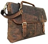 Handolederco Greenish Black Vintage Buffalo Leather Messenger Satchel Laptop Briefcase Men's Bag Crazy Vintage Leather Messenger Briefcase Bag