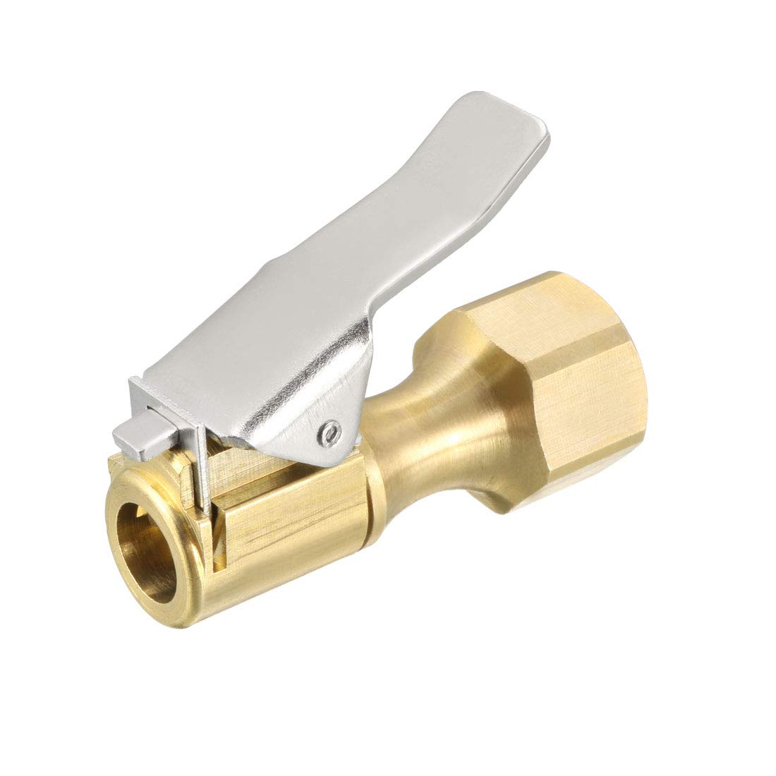 sourcing map Air Chuck, 1/4" BSP Female Closed Flow Straight Lock on Tire Chuck with Clip for Inflator Gauge Compressor Accessories, Copper