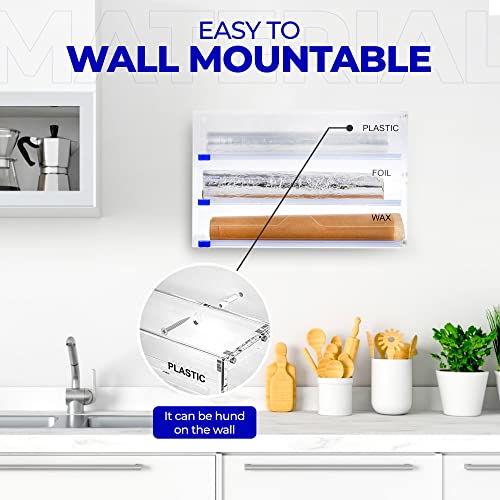 YOC Wrap Dispenser, Clear Acrylic Foil, Wax Organizer with Slide Cutter, Suitable for Wall Mounting or Kitchen Drawer, Compatible with 12 Inch Rolls (3 in 1 Wrap Dispenser)