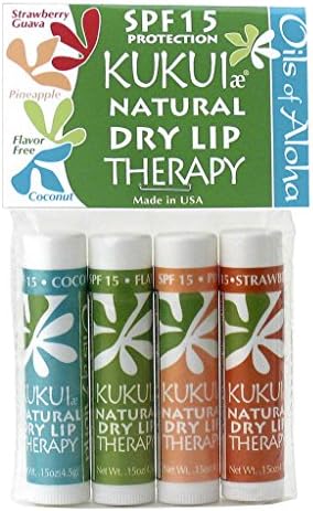 Natural Lip Therapy Lip Balm with SPF Flavor Oil for Cracked and Chapped Lips in Bulk Girls Gift Set Kit (Set of 4) - Fragrance Free, Coconut, Pineapple and Strawberry-Guava Fragrances