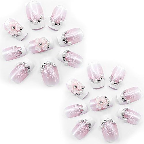 O2 Salon C13 Full Cover 3D Acrylic Fake False Nails Art Tips for Nail salon, Girls, Women, Bridal Wedding Dating Party (48 pcs/ 2 set)