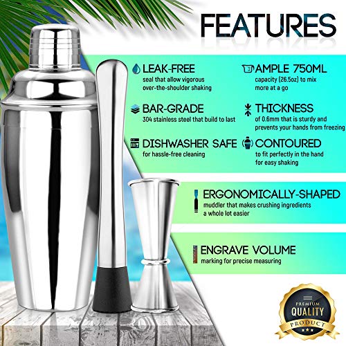 Cocktail Shaker Set Bartender Kit with Stand and Bar Mat Essential
