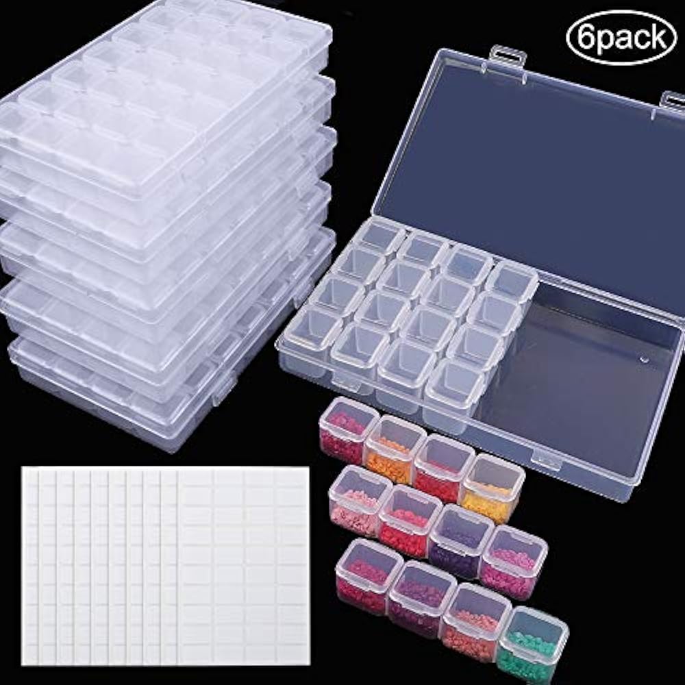 6 Pack 28 Grids Diamond Painting Boxes Organizer Plastic 5D Embroidery