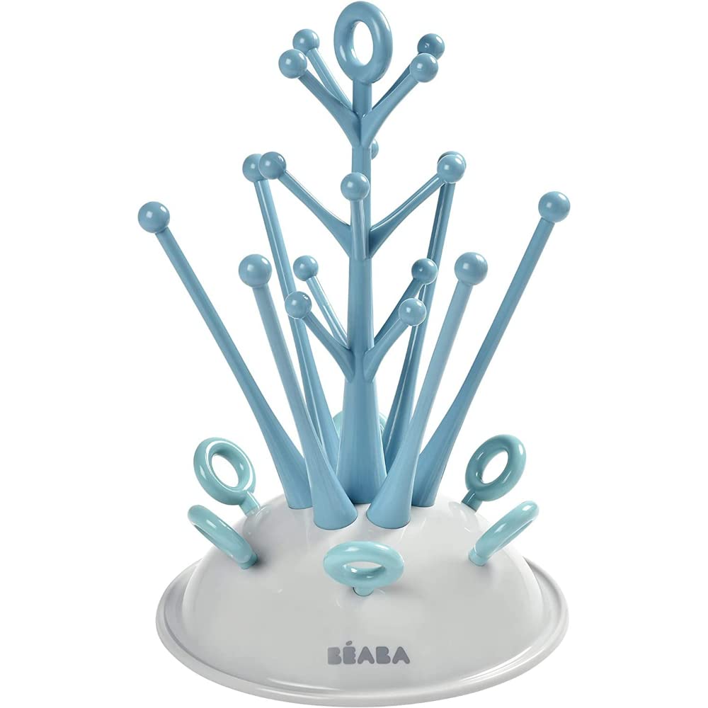 Béaba - Baby Bottle rack - For drying 6 Bottles and Accessories - Removable Water Collection Tray - Practical and clever - Blue