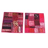 Mogul Indian Cushion Cover Sequin Work Handmade Couch Red Ethnic Pillow Shame