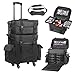 Voilamart Rolling Makeup Case Trolley 2 in 1 Travel Cosmetic Train Cases on Wheels - Nylon Black Bags for Professional Make Up Artist Cosmetics Storage