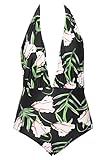 Cupshe Fashion Women's Lily Printing Padding Halter One Piece Swimsuit