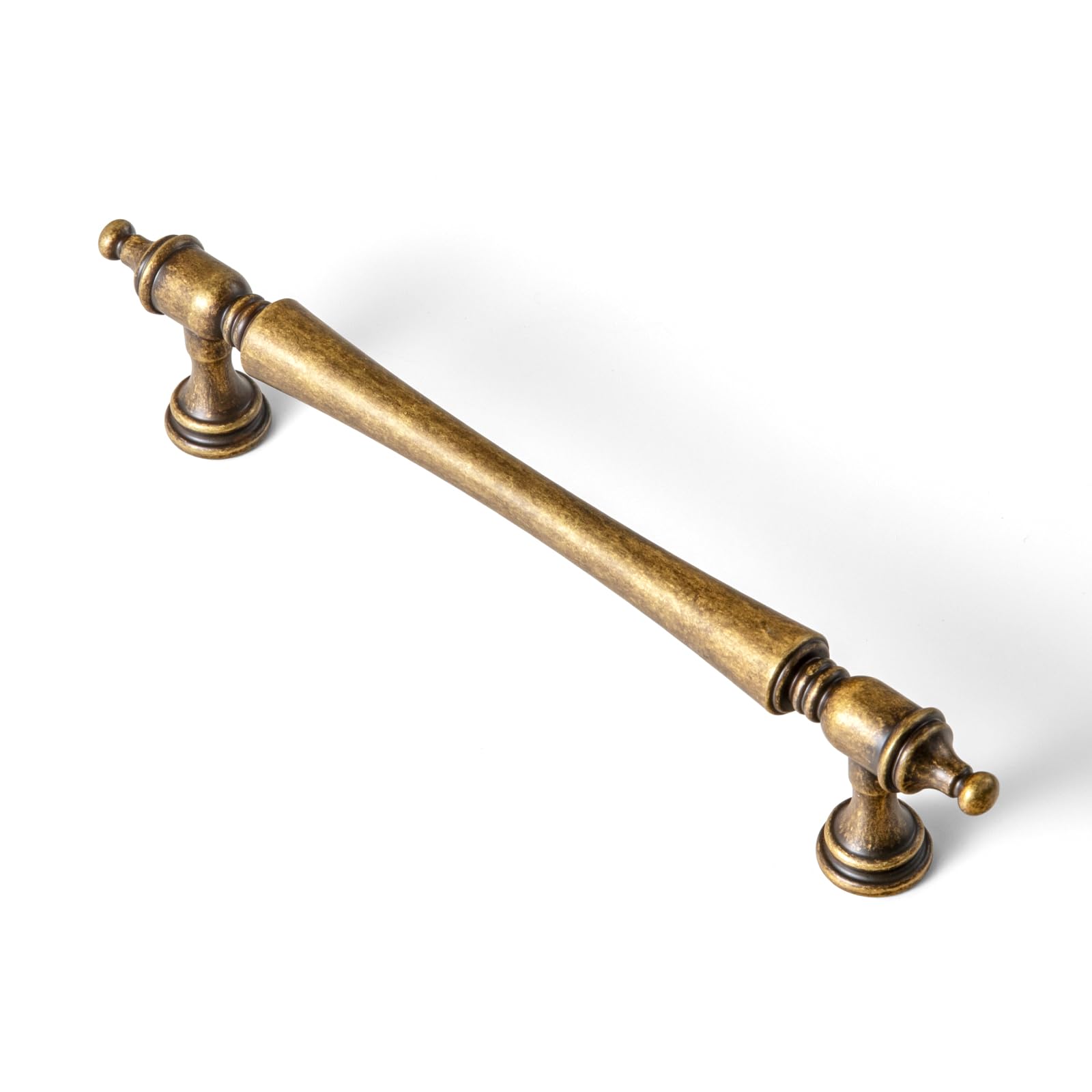 Photo 1 of Goo-Ki 6 Pack 5 Inch Antique Brass Cabinet Pulls – Ornate Tapered Handle with Decorative Finials & Sculpted Detailing, Vintage Hardware for Kitchen & Furniture