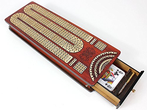 Continuous Cribbage Board Bloodwood / Maple and Side Pull Drawers - 4 Tracks with Place to Mark Won Games - House of Cribbage