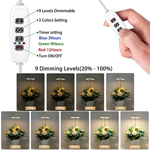 Grow Light, Turbomol Full Spectrum Grow Light, Grow Lights for Indoor Plants, 2 Different Light Modes Three Color Switching, Height Adjustable, Auto On/Off Timer 3/9/12H, 9 Dimmable Levels, Pack of 2