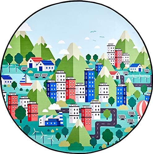 GABWE Kids Round Rug Carpet Playmat City Life with Non-Slip Backing Play Safe Learn Educational & Have Fun for Children Baby Bedroom Play Room Game Play Mat Nursery Playroom Diameter 63"