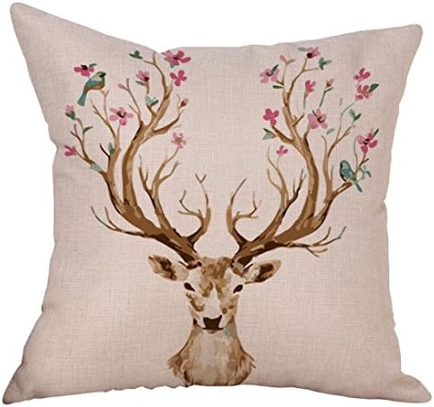 Christmas Elk Cushion Cover,Omiky® Deer Plum Blossom Throw Pillow Slip Case for Xmas Gift (# H)