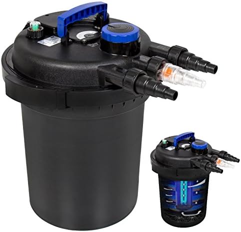 THANYA 4000 Liter pond pressure bio filter comes with an integrated 13W UV clarifier, a UV lamp indicator